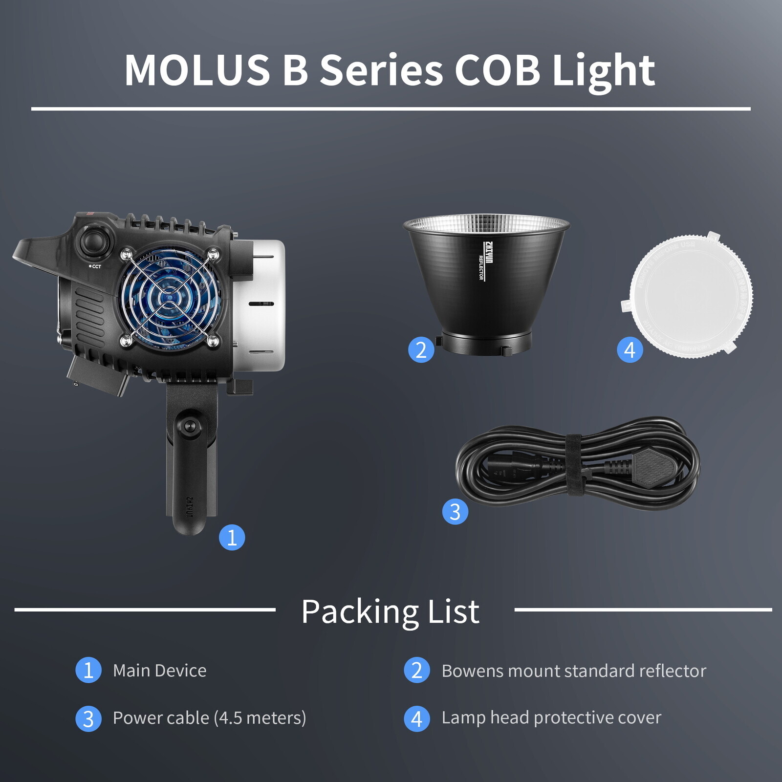 ZHIYUN Molus B200 200W Bi-Color COB LED Video Light 2700K-6500K Photography Lamp