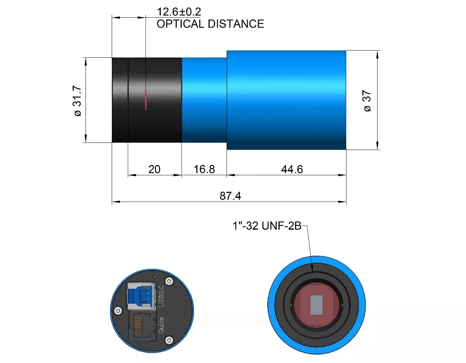 G3M224C IMX224 Color Astronomy Camera USB3.0, Mini OAG Guide Camera w/ ST4 Port