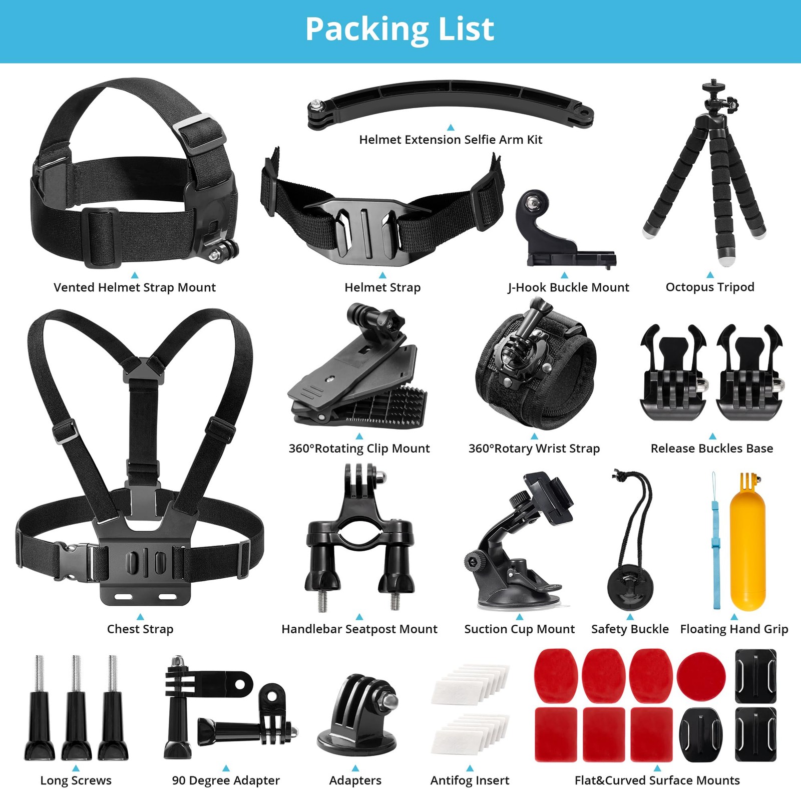 AKASO 42 in 1 Action Camera Accessories Kit for EK7000/EK7000 Pro/Brave 4/Brave