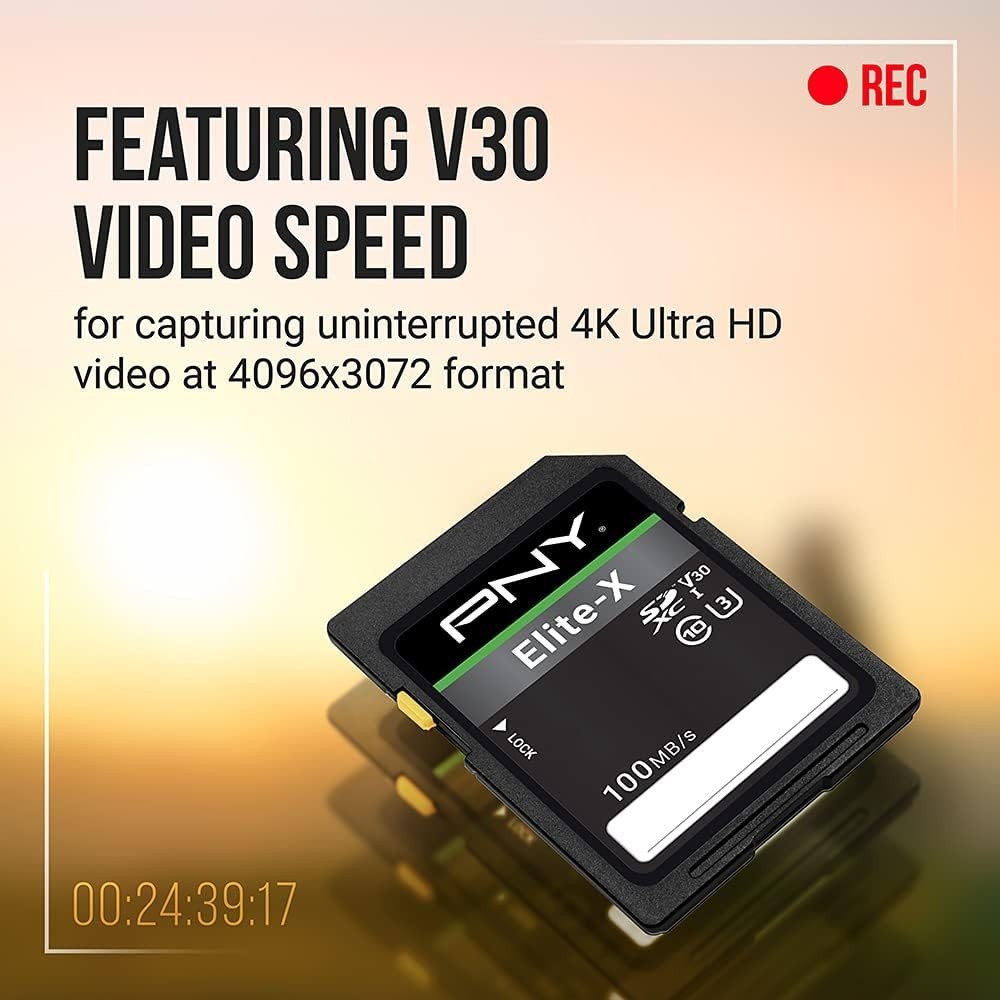 PNY 512GB Elite-X 4K Ultra HD Class 10 U3 V30 UHS-ISDXC Memory Card Full Size SD