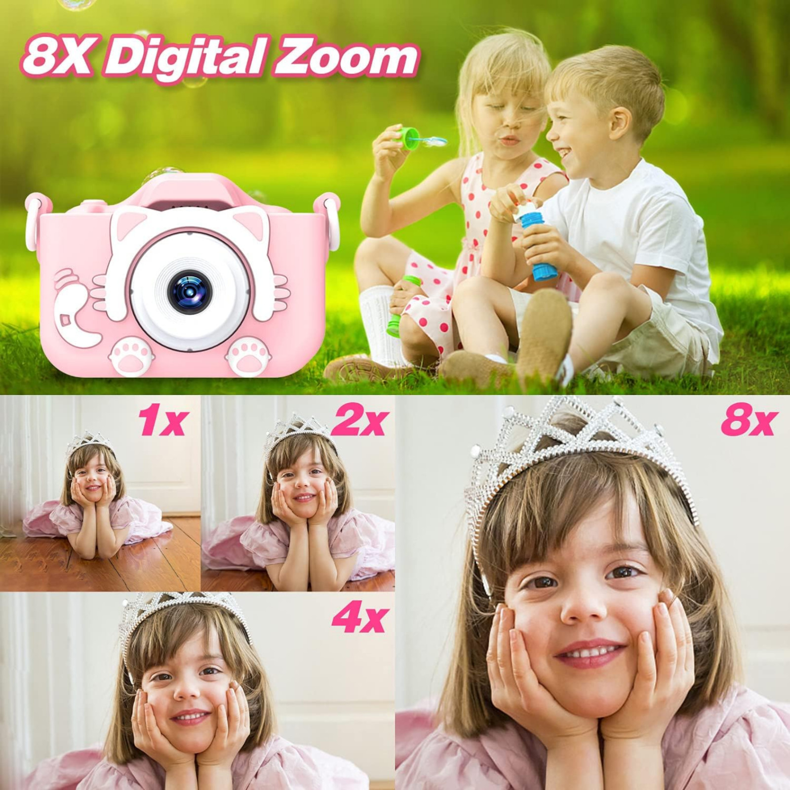 Kids Camera Digital Video Toy 3-8 Years HD w/ 64GB SD Card Gift