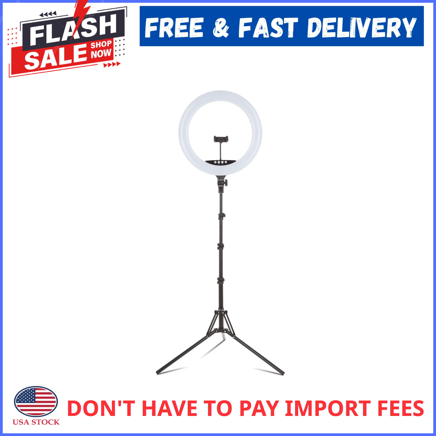 Vivitar 18″ LED RGB Ring Light with Tripod, Phone Holder USB Charging Ports