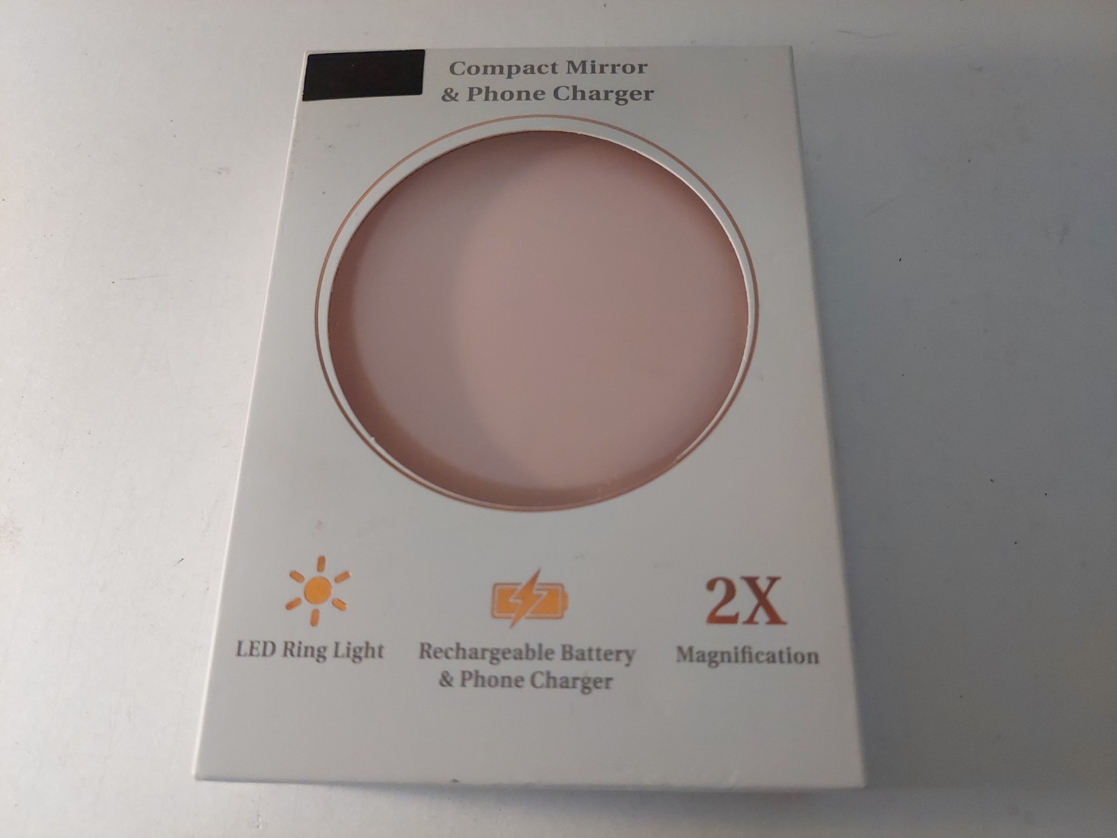 Compact Mirror And Phone Charger LED Ring Light Rechargeable 2X New Sealed