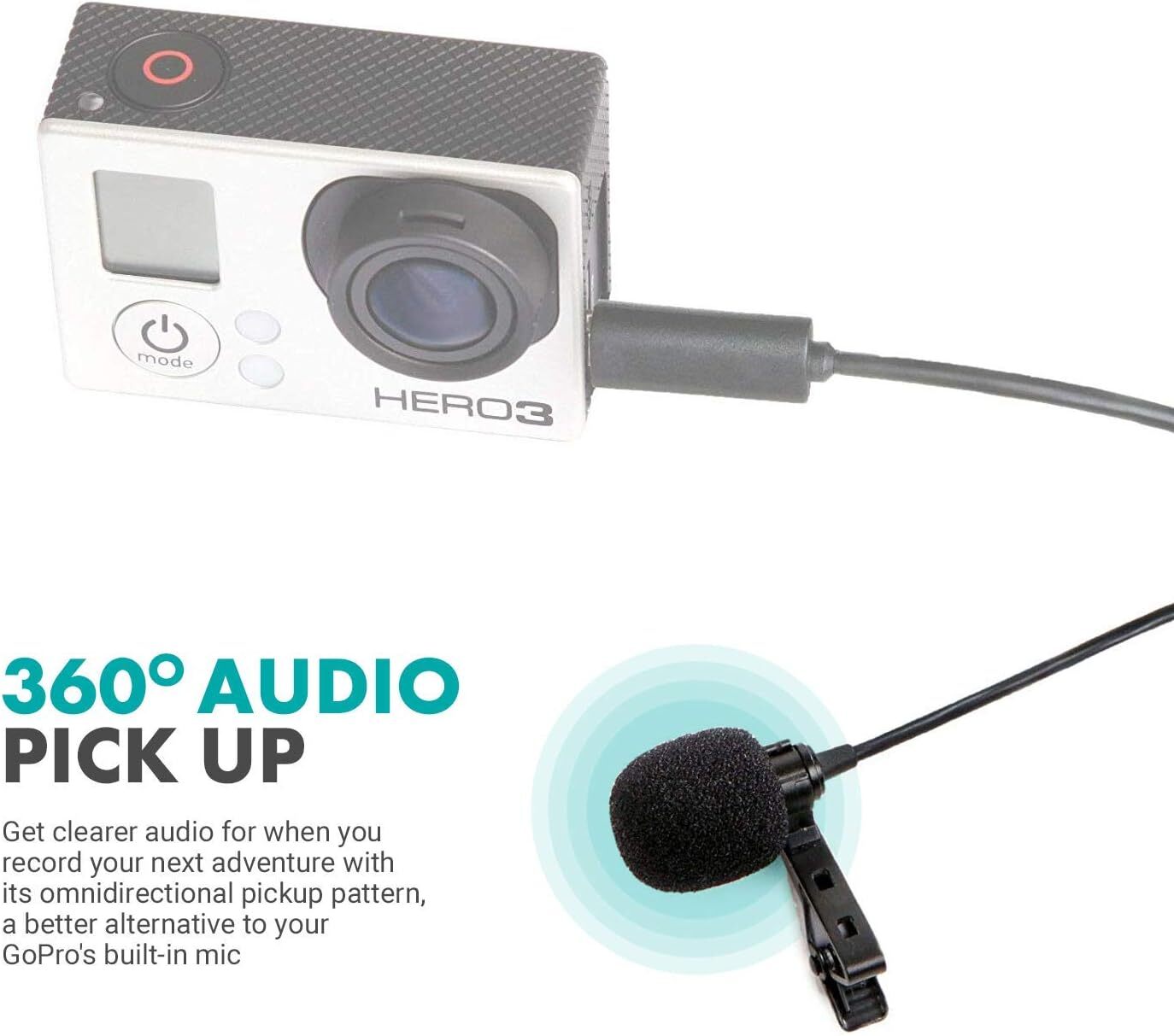 External Pro Lavalier Microphone For GoPro Hero4, Hero3+, Hero3, Hero2