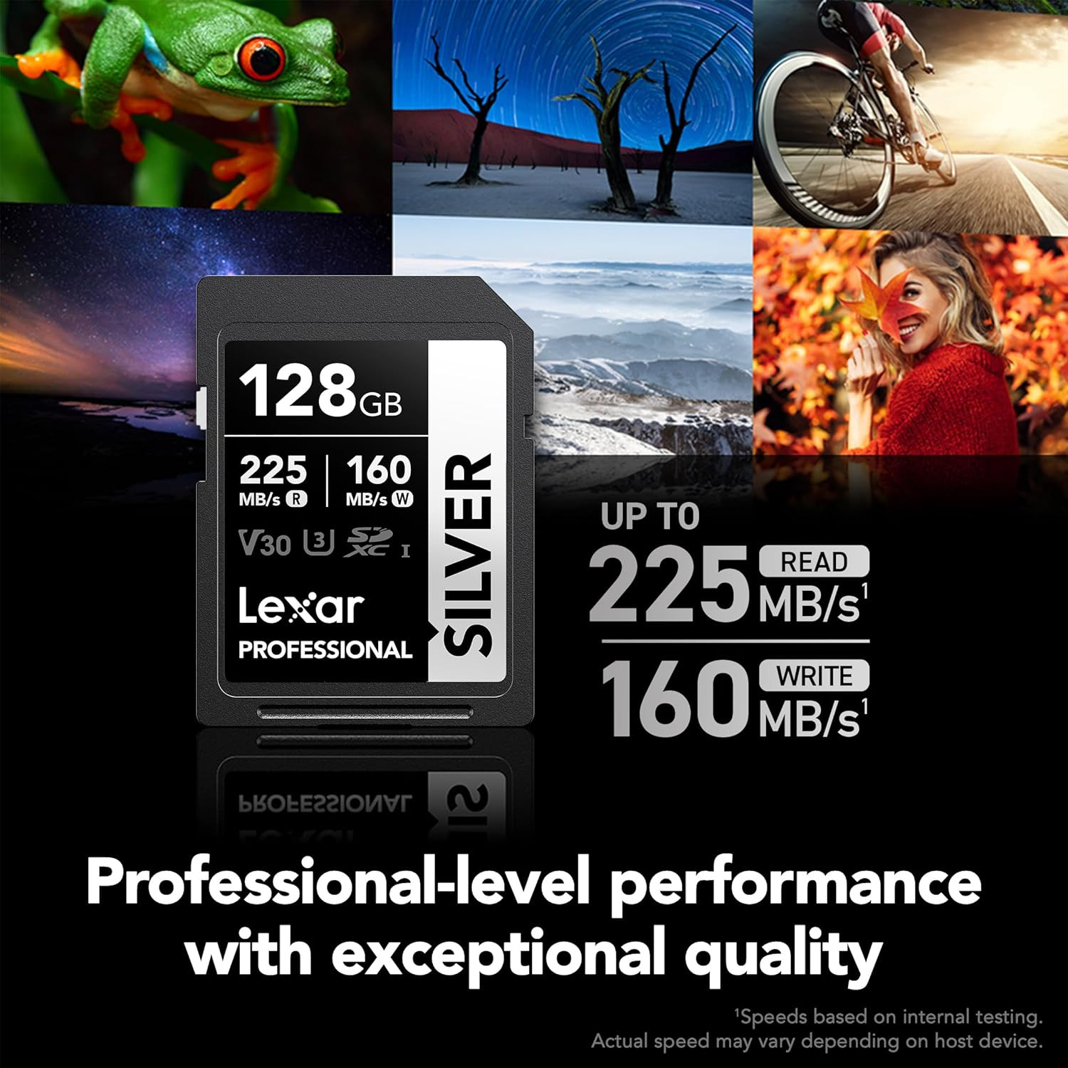 128GB Professional Silver SD Card, UHS-I, C10, U3, V30, 4K, up to 225/160 Mb/S S