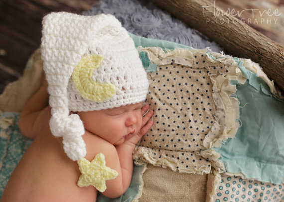 To the Moon & Back Baby Girl Boy Newborn Crochet Knit Hat Photo Prop 0-1 months