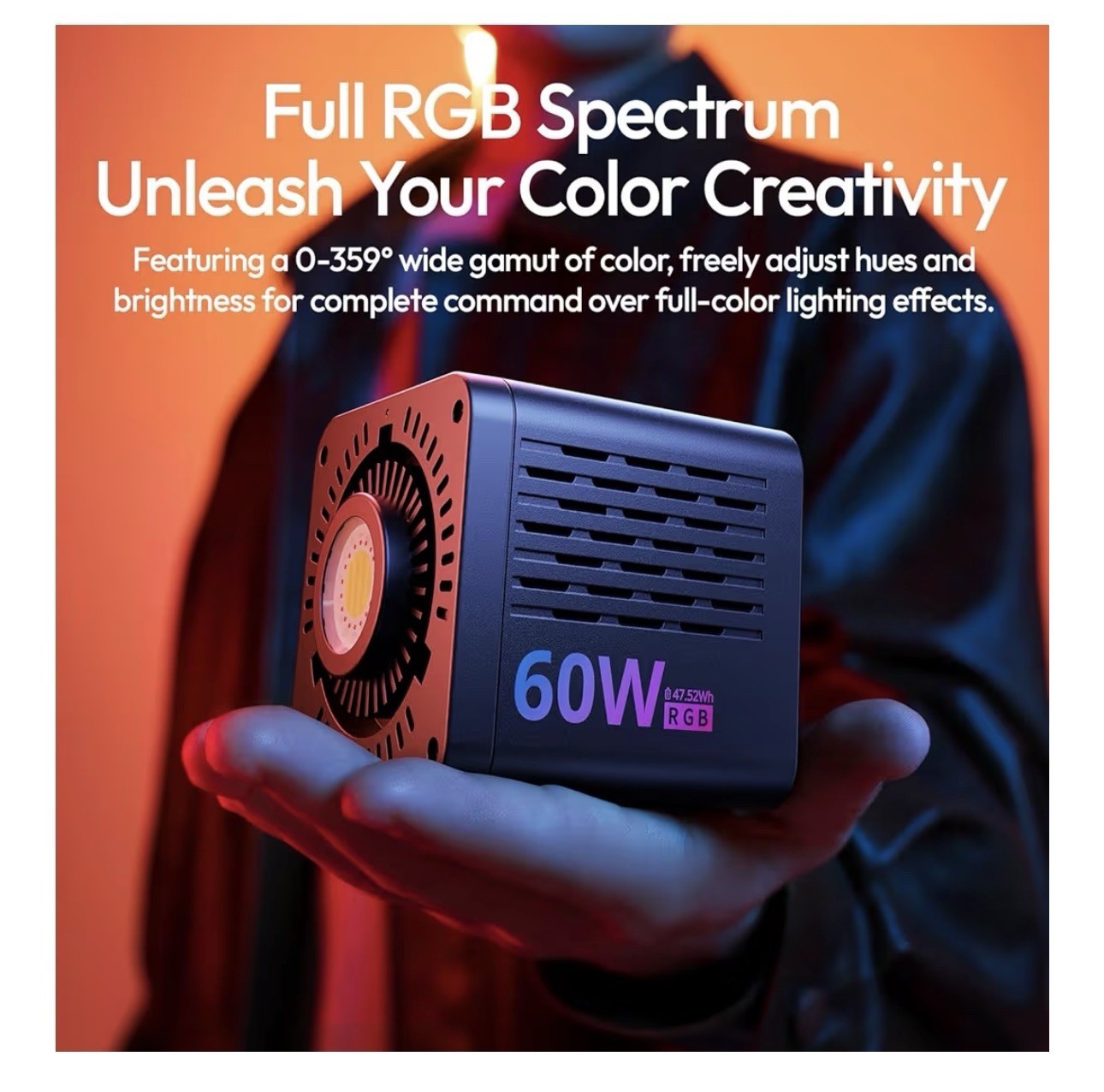 MAMEN 60W RGB Full Color Portable LED Video COB Light 2500K-6500K Studio Light