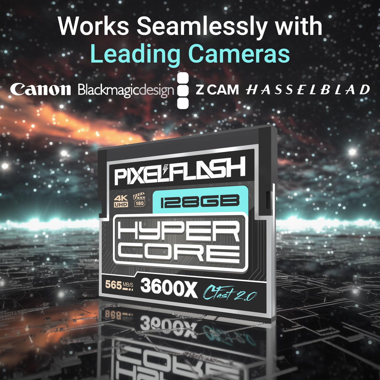 PixelFlash 128GB CFast 2.0 Card 3600X HyperCore 128 GB 2.0, Blue Green