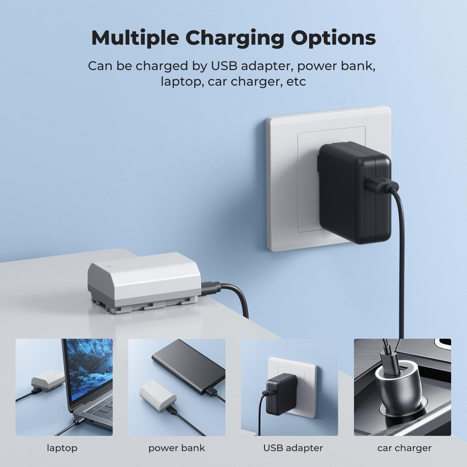 K&F Concept 1/2x NP-FZ100 Camera Battery 2600mAh Type-C Fast Charging for Sony