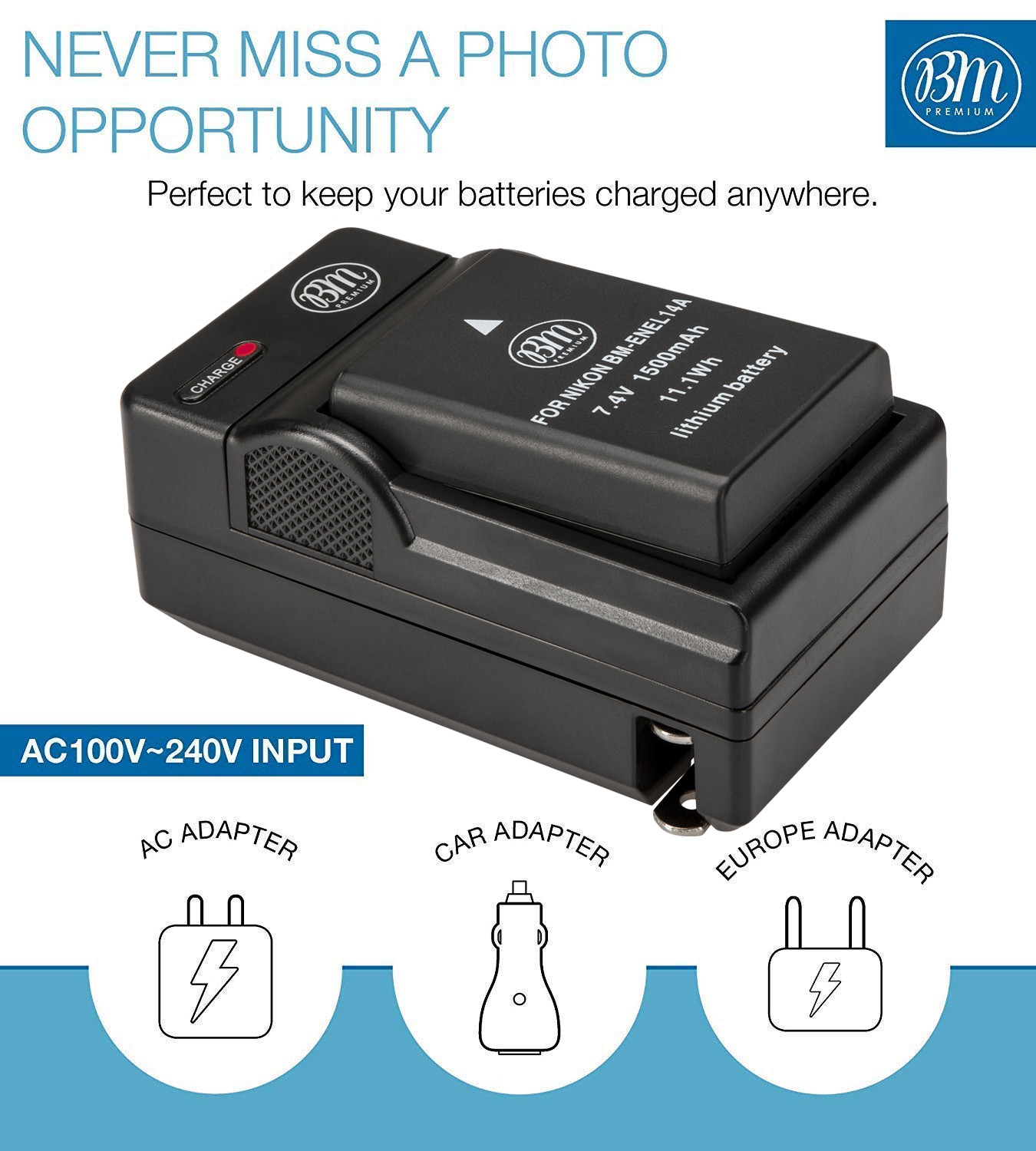 BM 2X EN-EL14a Batteries & Charger for Nikon D5100, D5200, D5300, D5500, D5600