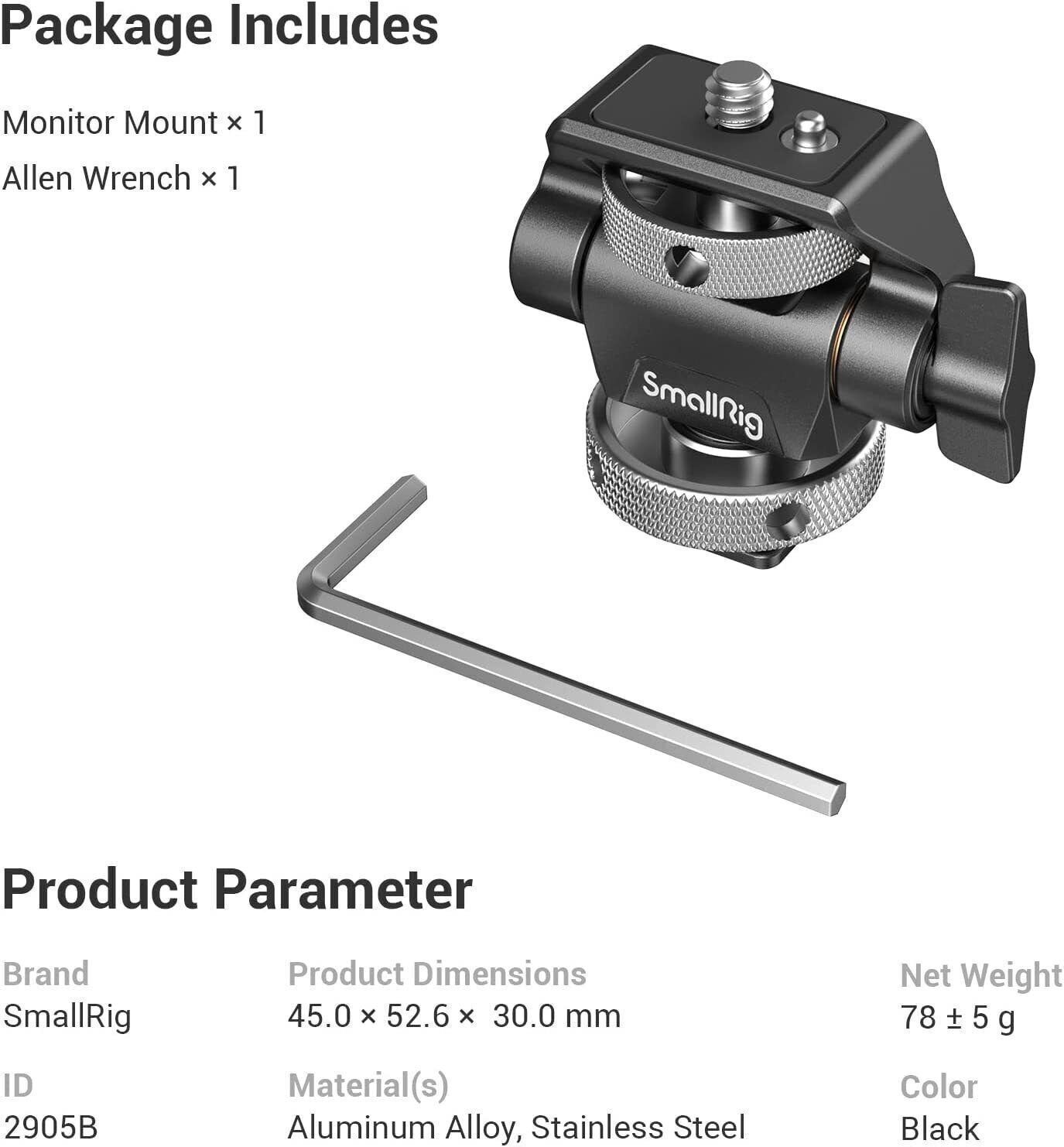 SmallRig Monitor Mount Swivel Cold Shoe Mount Holder for 5″ and 7″ Monitor-2905B