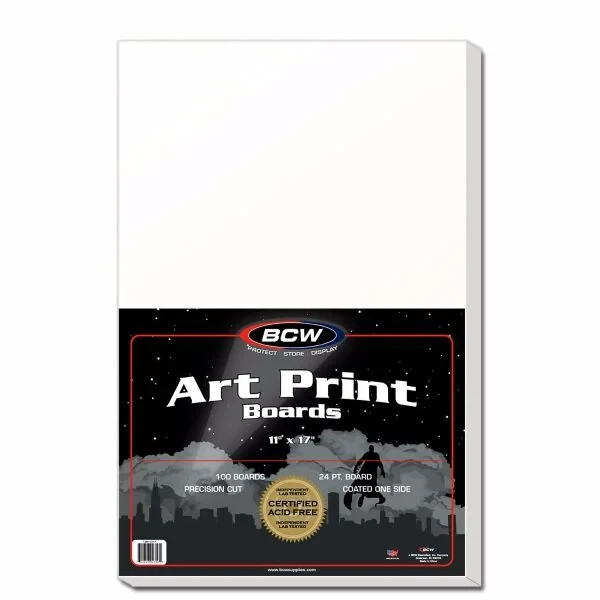 1 pack of 100 BCW Acid Free 11″ x 17″ Art Print White Backing Boards