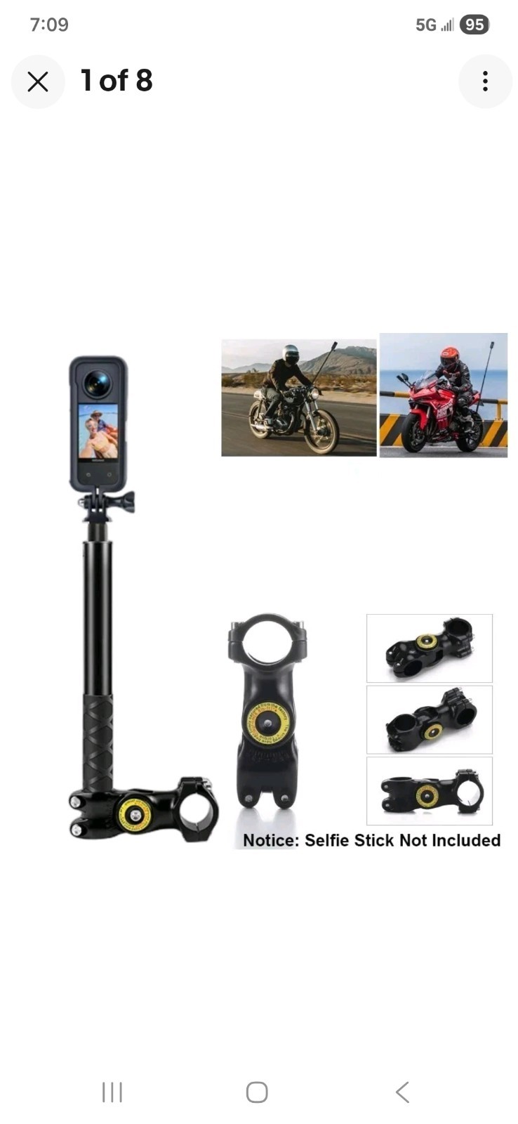 Mount for Gopro DJI Insta360 Motorcycle Bike Invisible Selfie Stick Handlebar