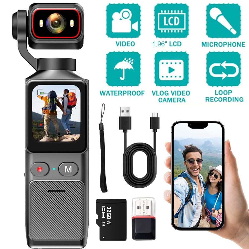 4K POV Vlogging Camera WiFi 1.96″ Display Pocket Handheld Video Recording Cam