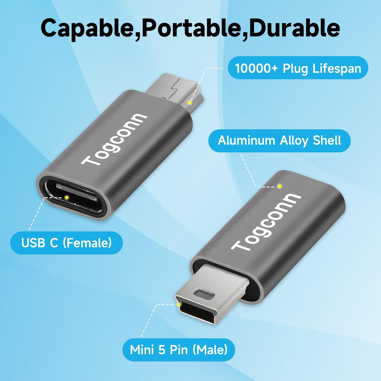 2 Pack USB C To Mini USB Adapter Type C Female To Mini Male Converter