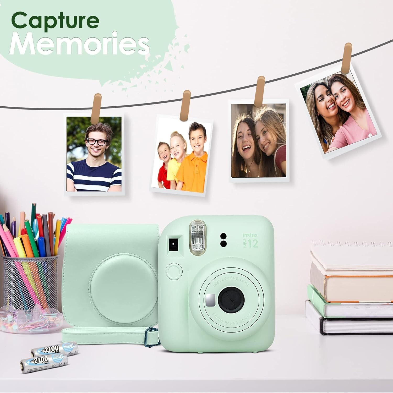 Fujifilm Instax Mini 12 Instant Camera+ 11 PC Accessory Kit -Clay White Camera