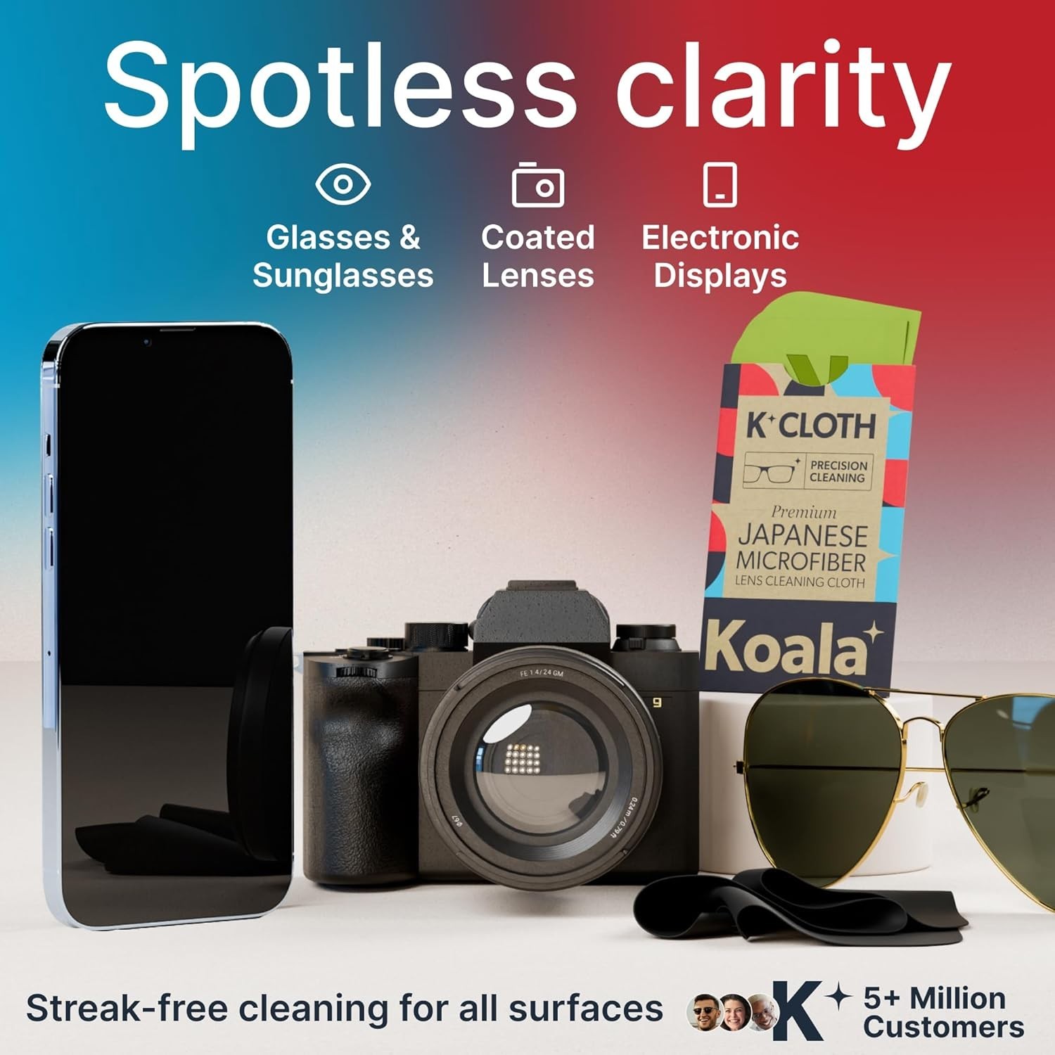Koala Lens Cleaning Cloth | Japanese Microfiber | Glasses Cleaning Cloths Pack 6