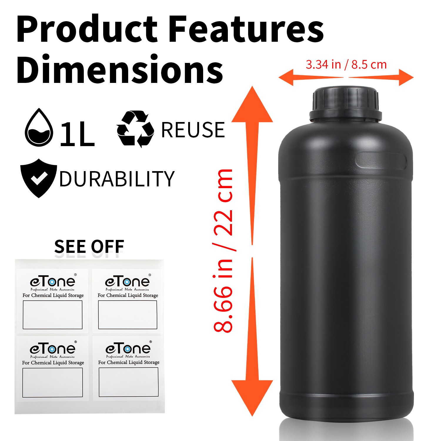 3x 1L Darkroom Chemical Storage Bottles Plastic For B/W Film Negative Developing