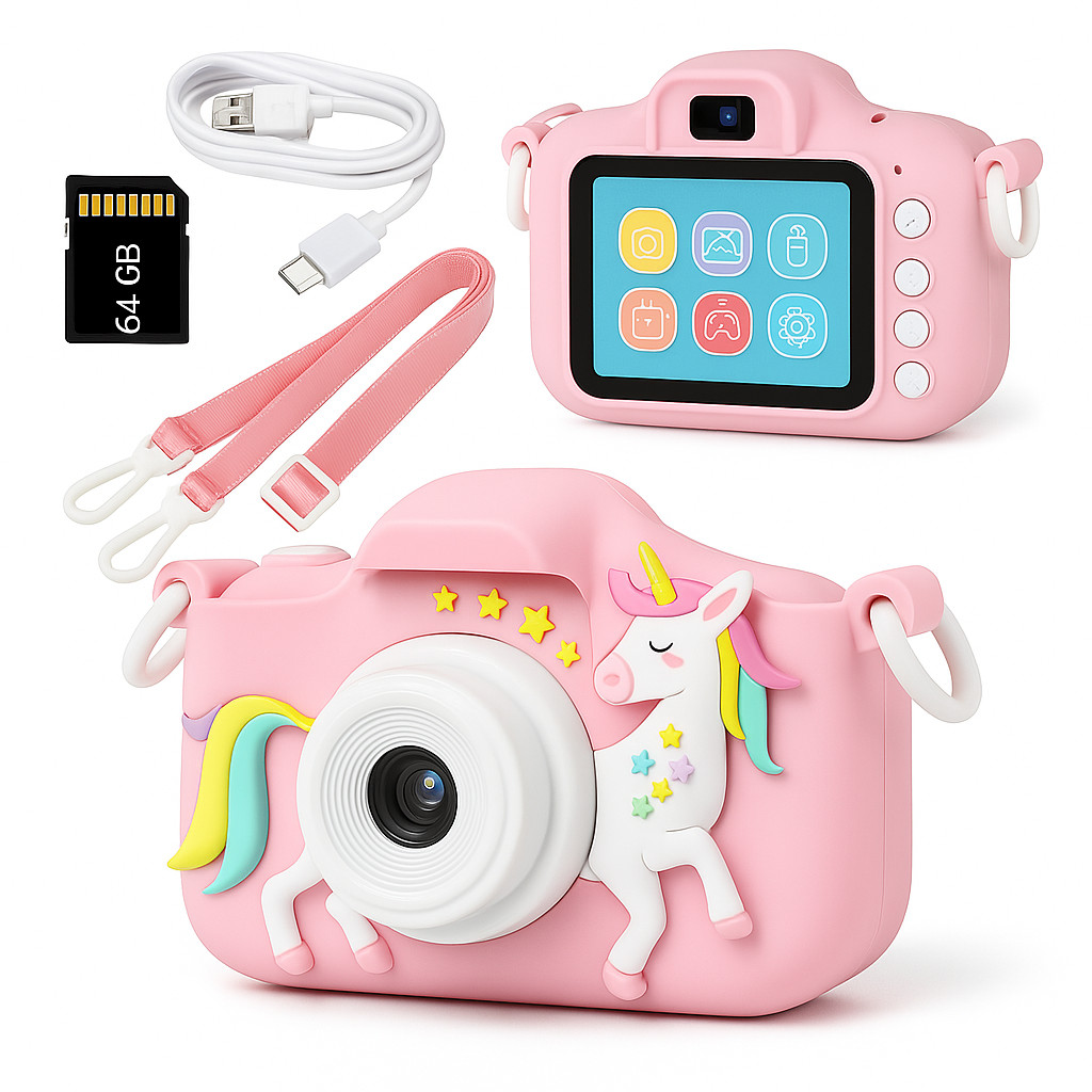 Kids Camera Digital Video Toy 3-8 Years HD w/ 64GB SD Card Gift