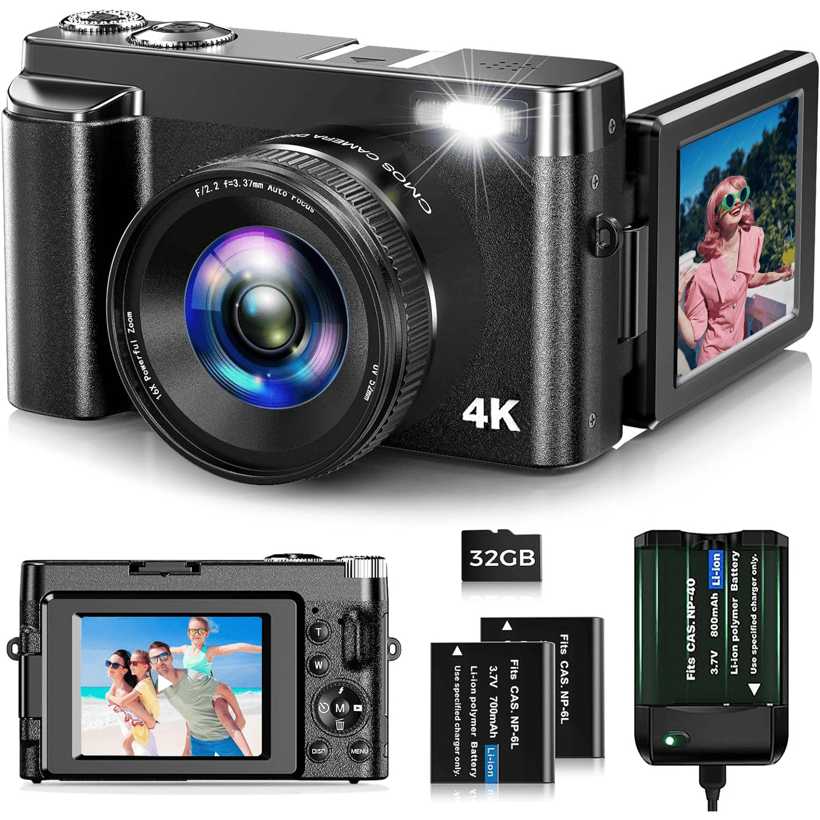 Wednkoly DCX-268862962 4K 48MP Autofocus 16X Digital Zoom Video Cameras W/32GB