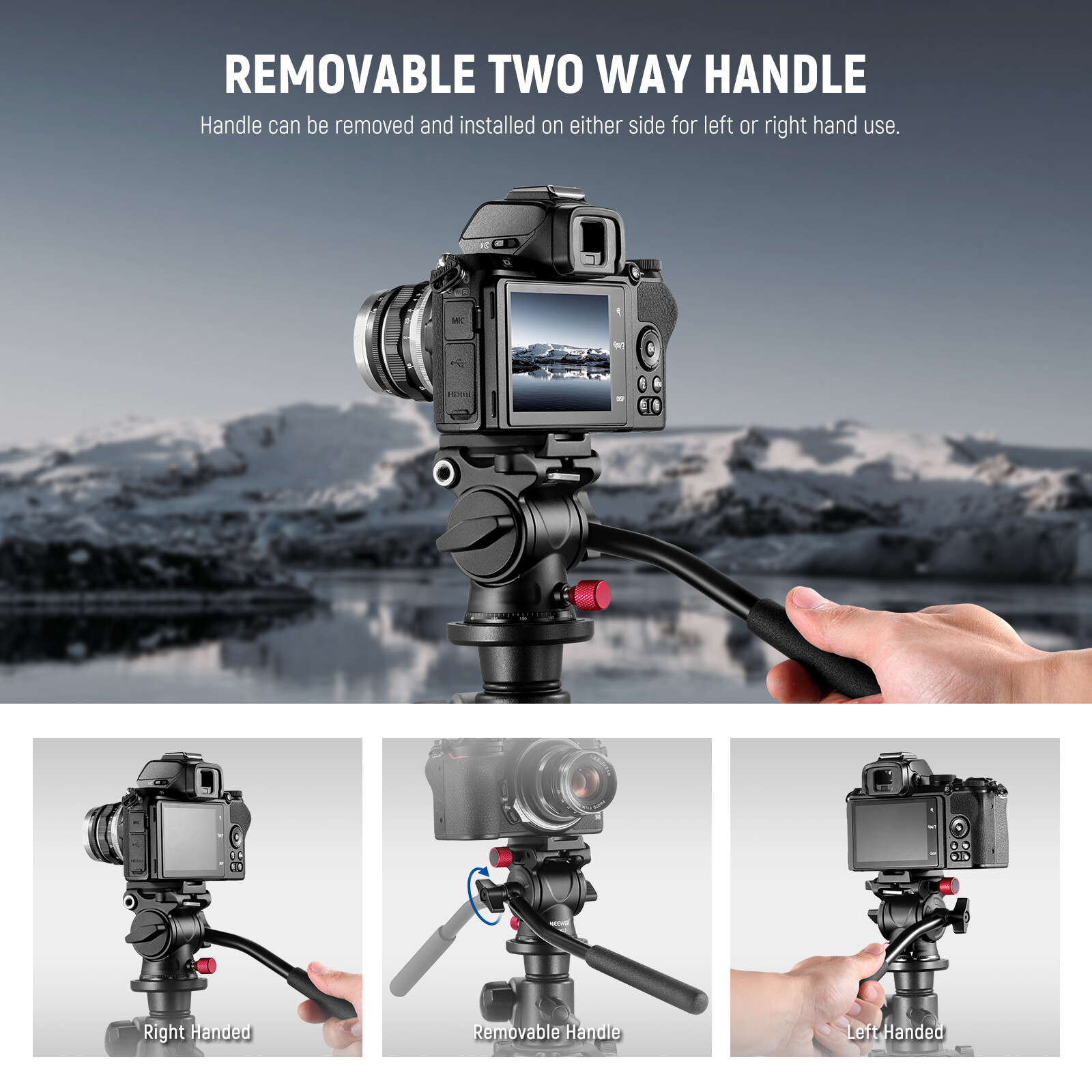 NEEWER Fluid Tripod Head with Handle & Arca Type QR,Panorama Drag Pan Tilt Head