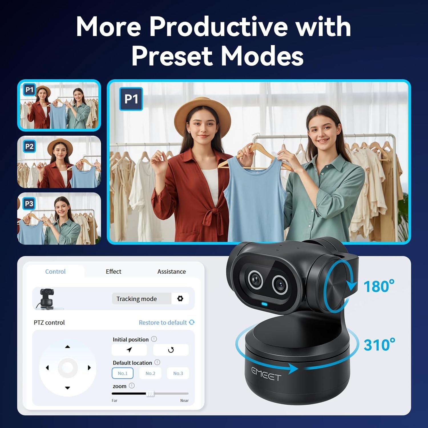 EMEET PIXY Dual-Camera AI-Powered PTZ Camera 4K with Tripod, AI Black
