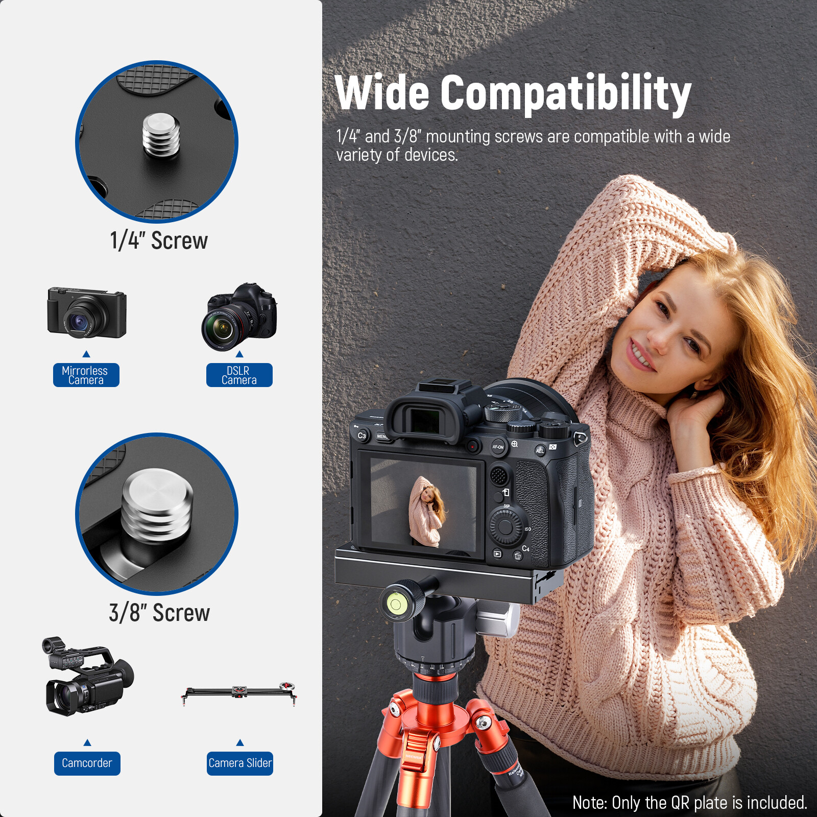 NEEWER 120mm QR Plate&Clamp Adapter Set for Arca Swiss Tripod Monopod Ball Head