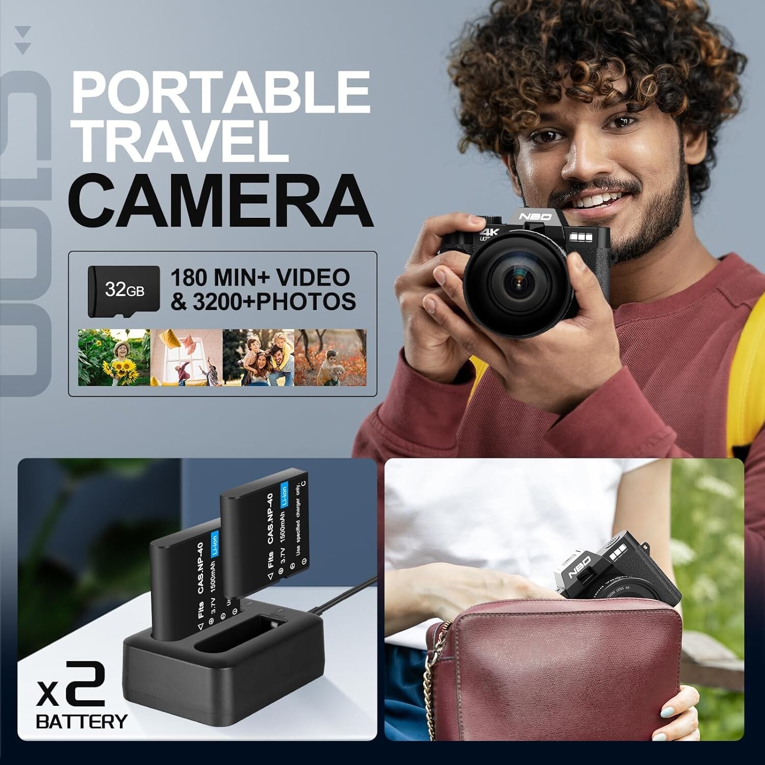 NBD Digital Cameras 4K 16X 48MP Compact Camcorder AntiShake 32GB TF For Vlogging
