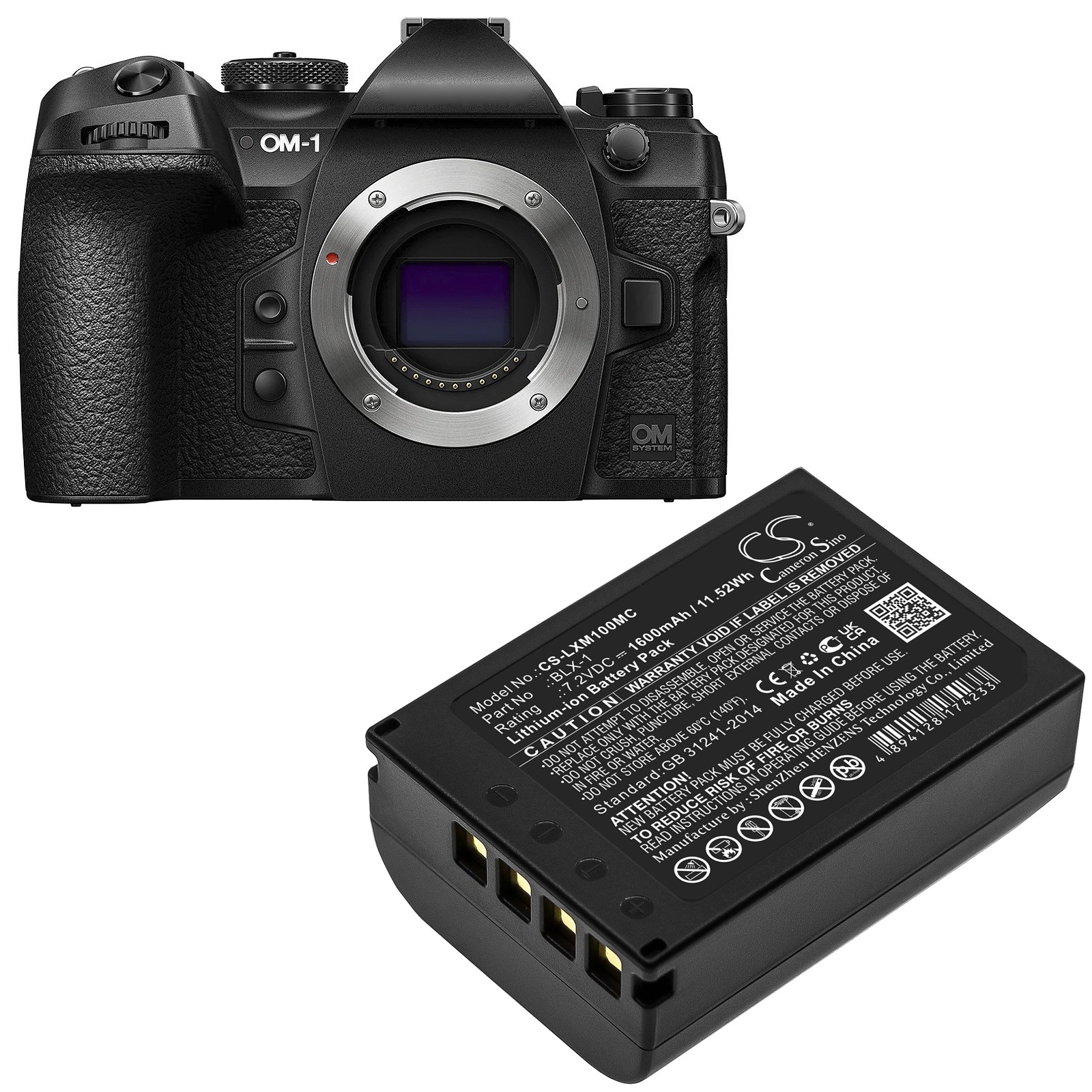 1600mAh 11.52Wh Battery for Olympus OM SYSTEM OM-1,OM-1 Mirrorless P/N: BLX-1