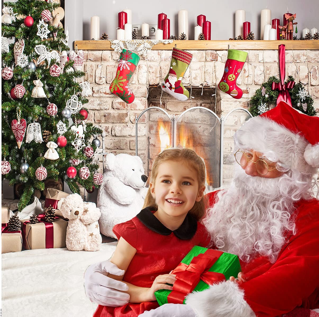 10x10ft Christmas Backdrop Fireplace Xmas Theme New Year Family Party Decor