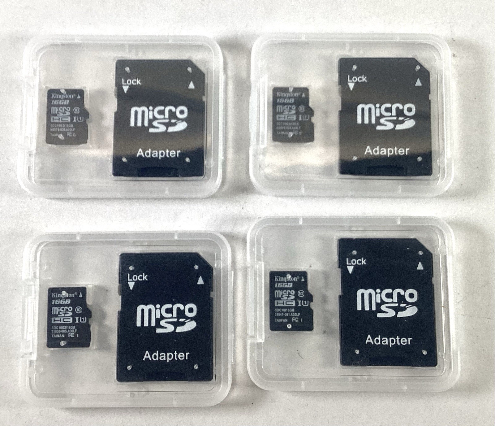 4 Kingston 16GB MicroSDHC Class 10 Memory Cards With Adapters And Cases