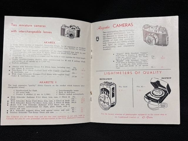 Vintage 1952 Camera Guide EL GLOBO in Curacao N.A. -Leica Zeiss Rollei Exacta