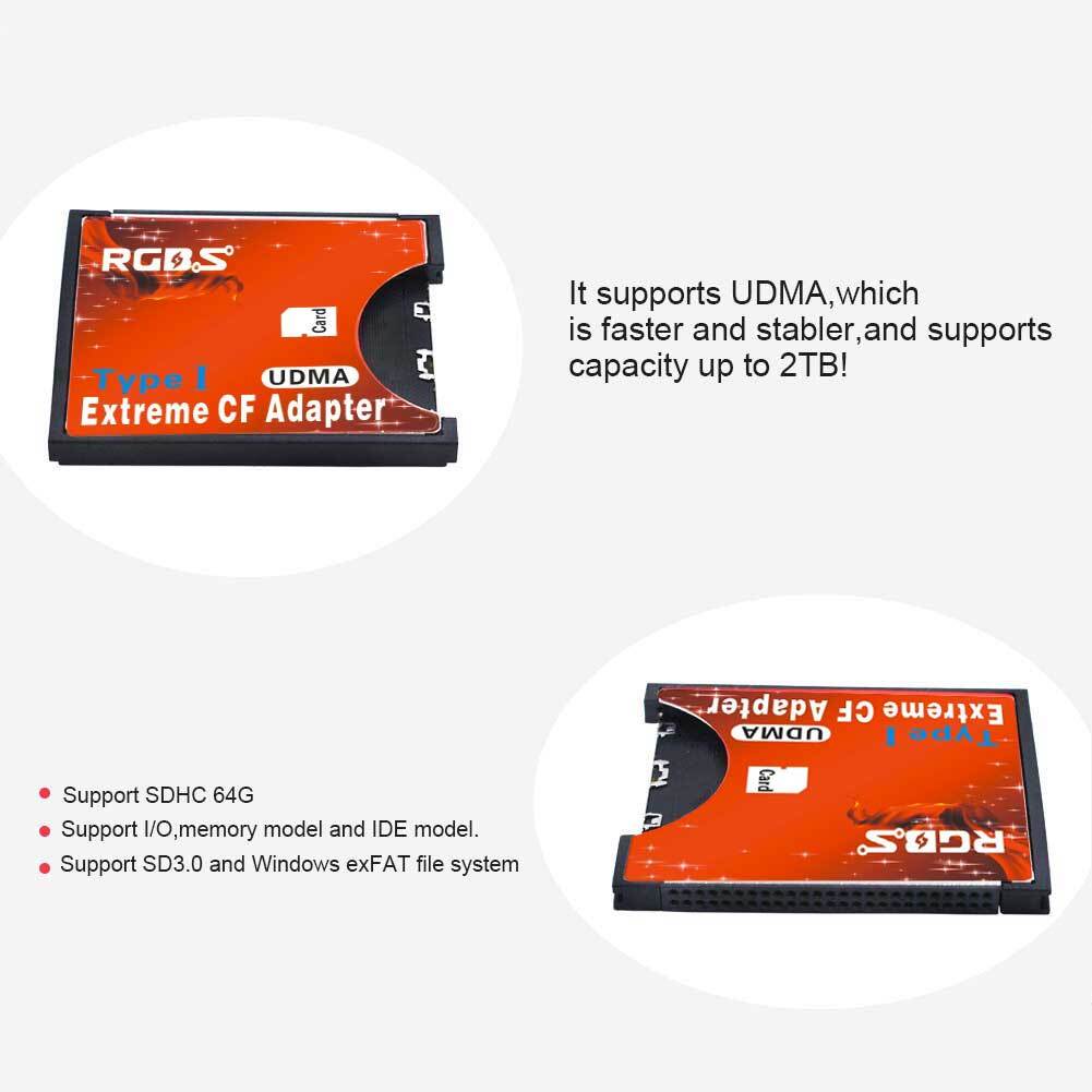 High Speed SDXC SDHC SD to CF Compact Flash Memory Card Reader Adapter Type I