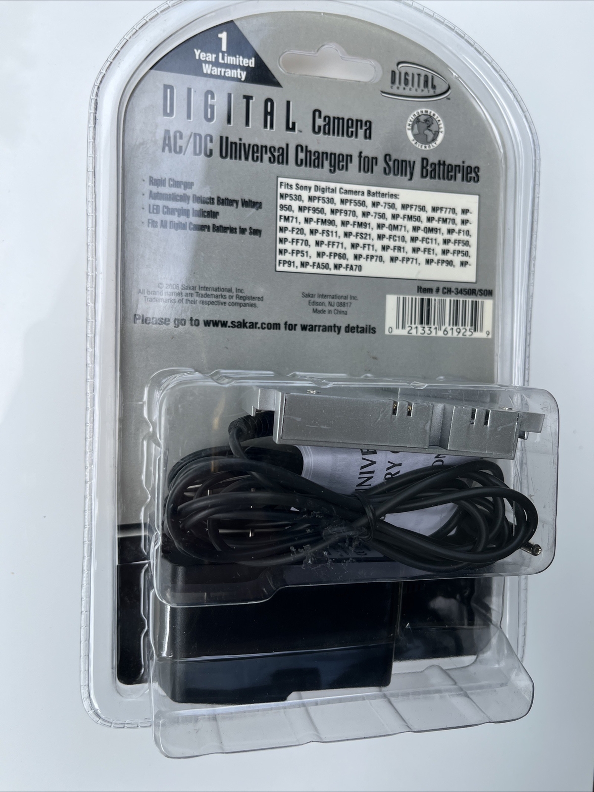 NOS Digital Concepts AC/DC Universal Charger for Sony Batteries (CH-3450/SON)