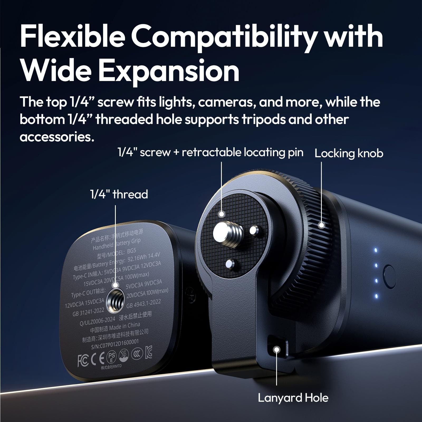 ULANZI BG5 Camera Battery Grip & 92.16Wh Portable Power Bank — 100W PD Fast Char