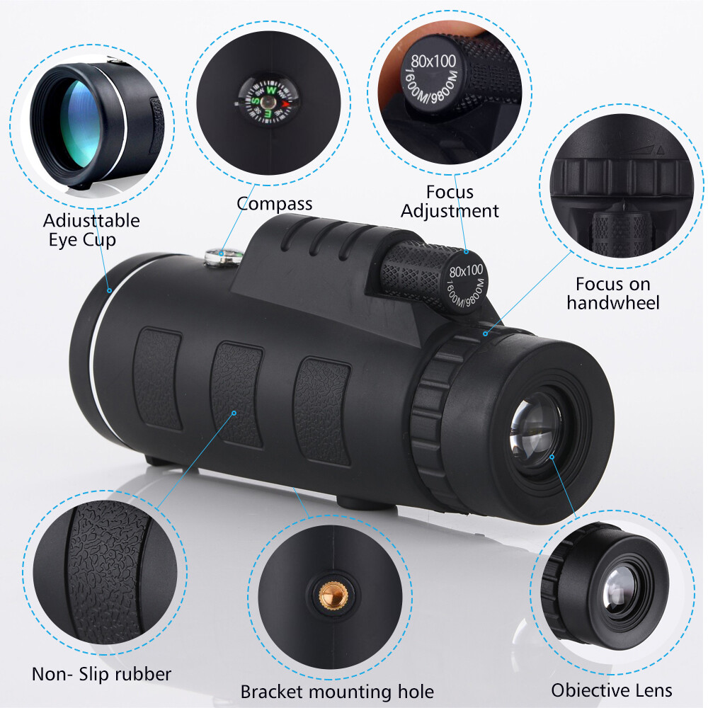 Day/Low Night Vision 80×100 Zoom HD Monocular Starscope Monocular Telescope BAK4