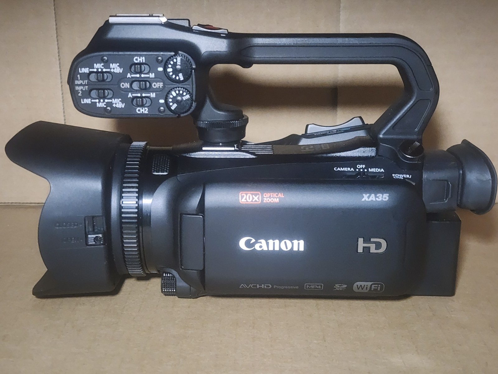 Canon XA35 Professional Camcorder HD W/ Audio Handle & Hood Cover Lightly Used