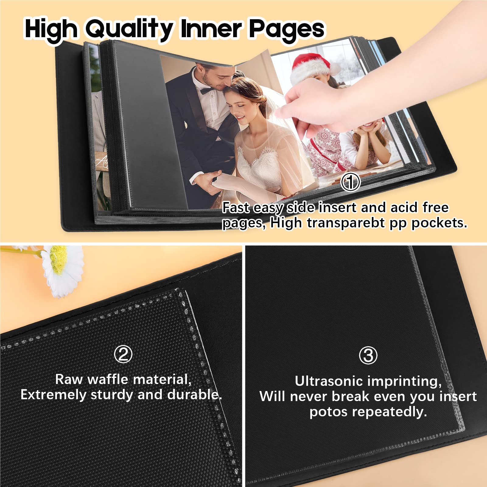 8×10 Photo Album 168 Pockets Holds 168 Photos, Large Capacity Leather Cover F…