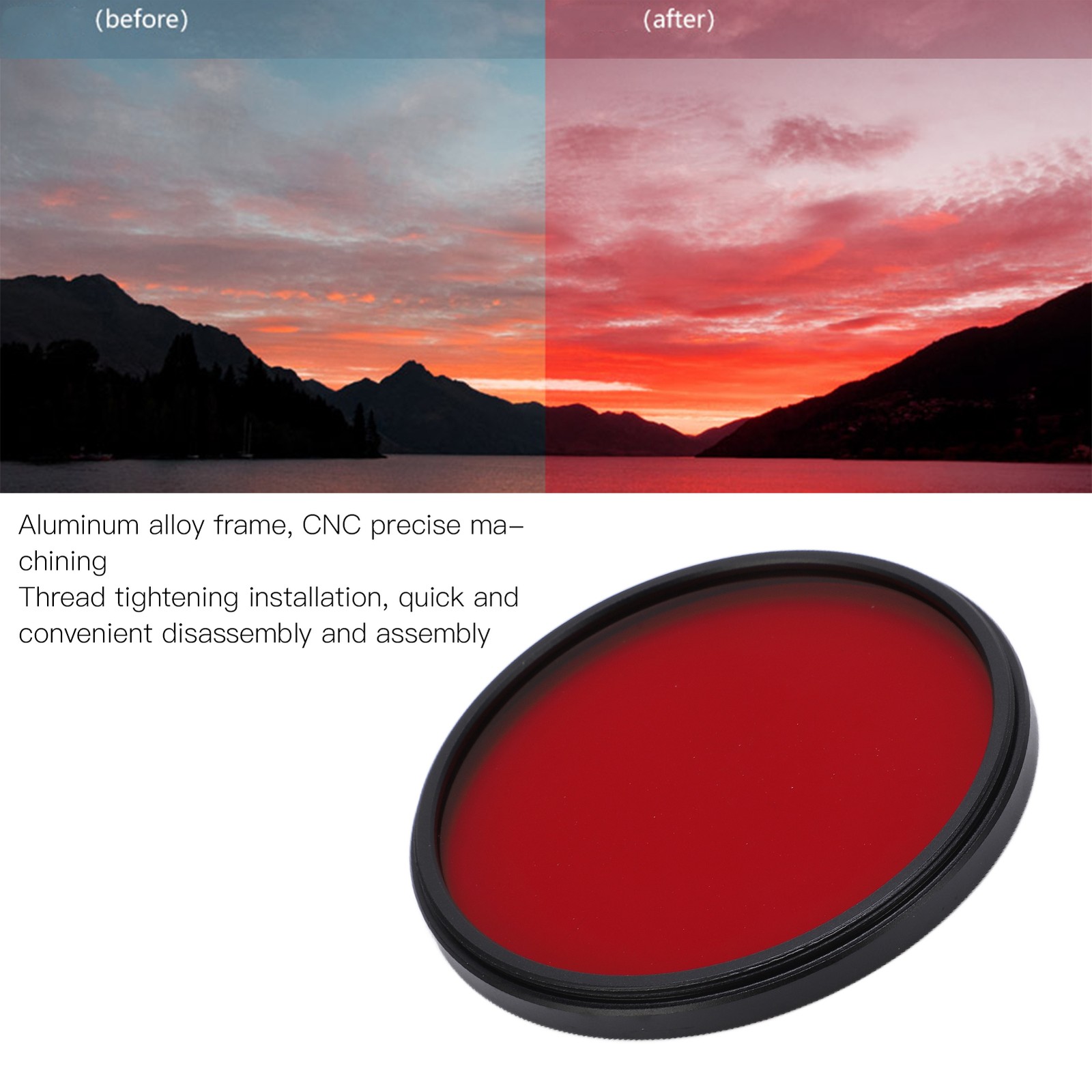 Threaded Camera Lens Filter Full Red Color Filter Optical Glass For