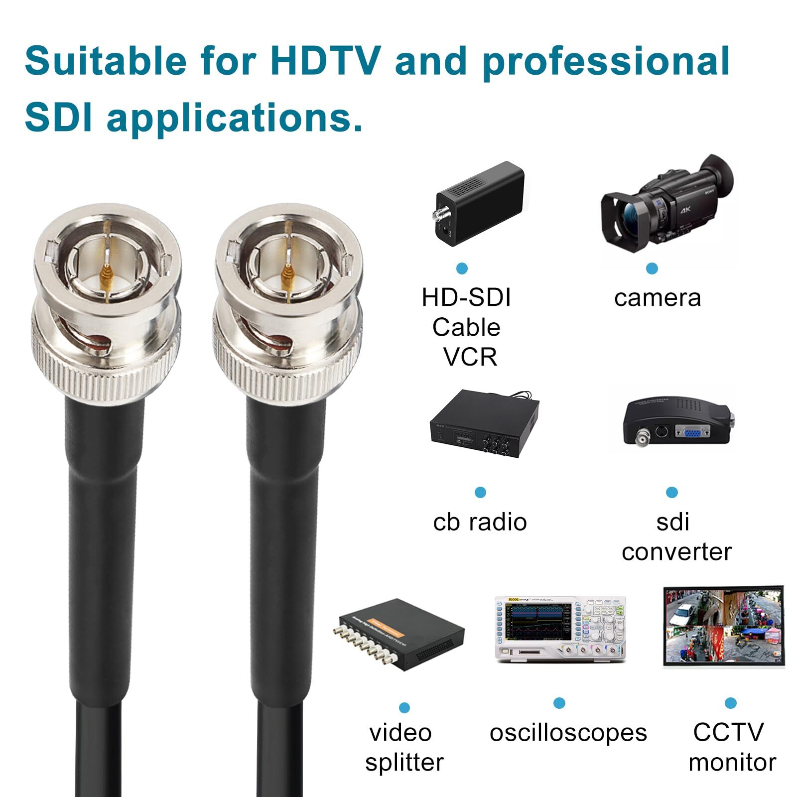 12G SDI Cable 6FT 2PCS, SDI Video Cable 3G/6G/12G 75ohm BNC Male Cable Suppor…