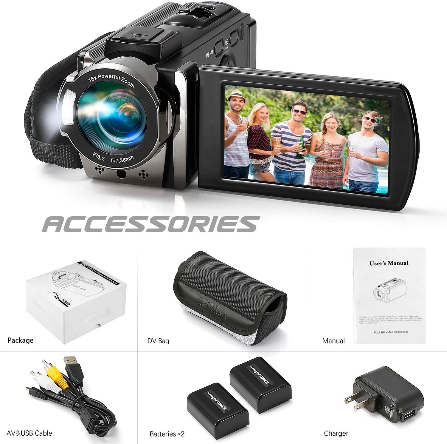 Lightweight Digital Camcorder with Dual Batteries & Pause Recording Feature