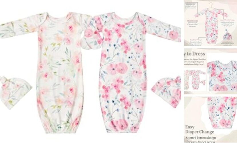 Newborn Baby Sleeper Gown with Hat Knotted Gown Nightgown 0-3 Months Light Pink