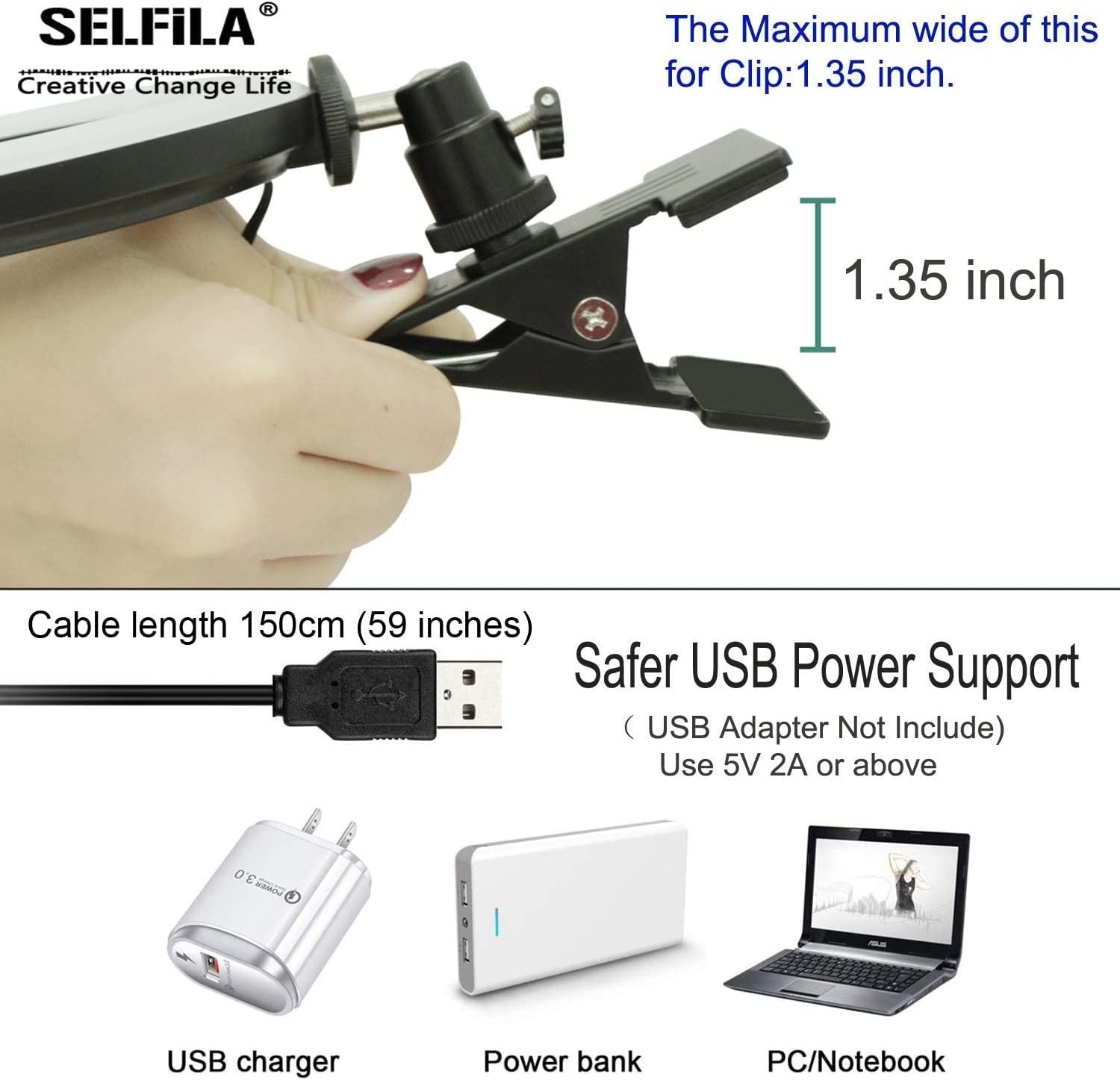 Ring Light 5 Inch USB Portable, 3200K-6500K Dimmable LED Clip on for Laptop C…