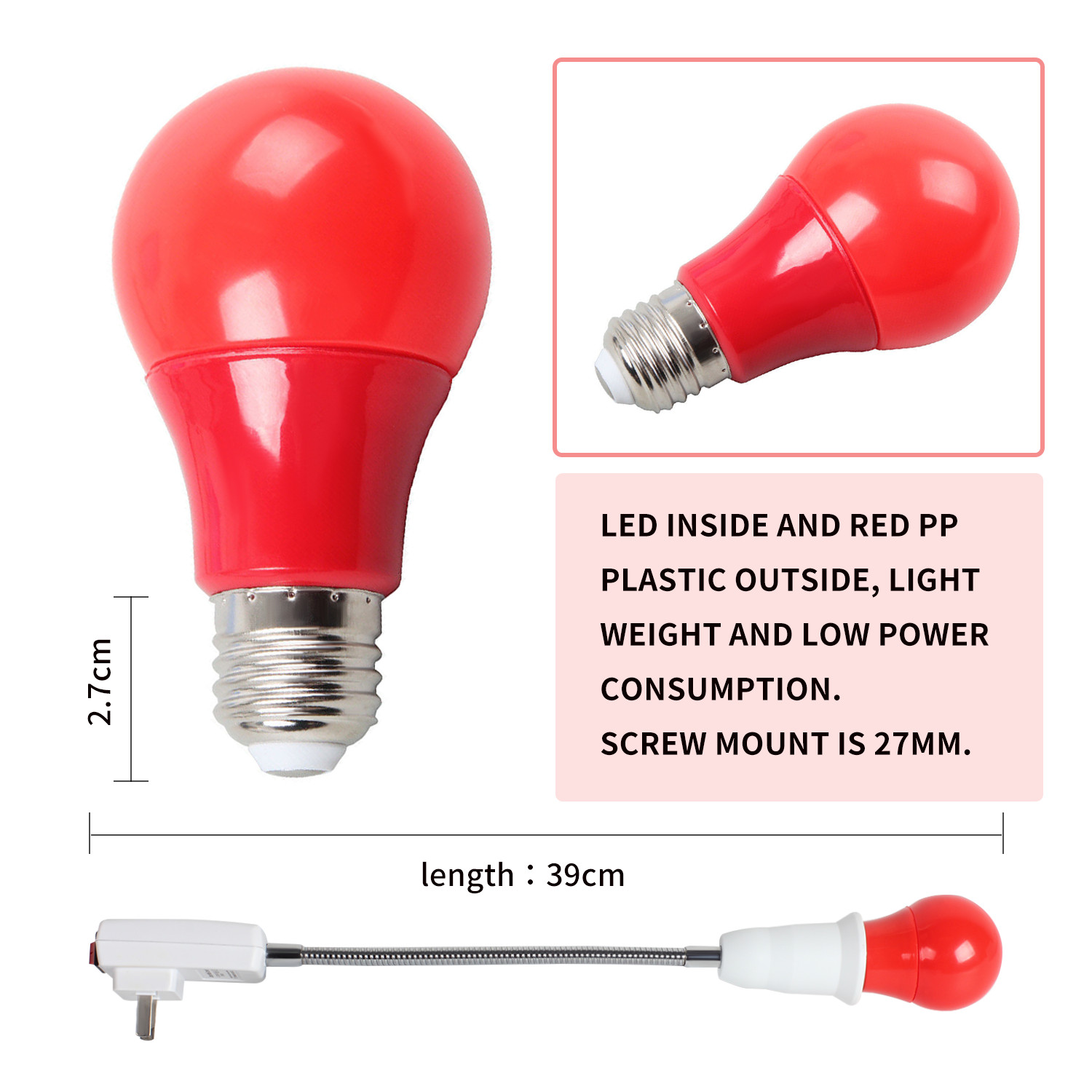 Darkroom Red Safelight Bulb Lamp LED E27 Plug For Processing Film Negative Photo