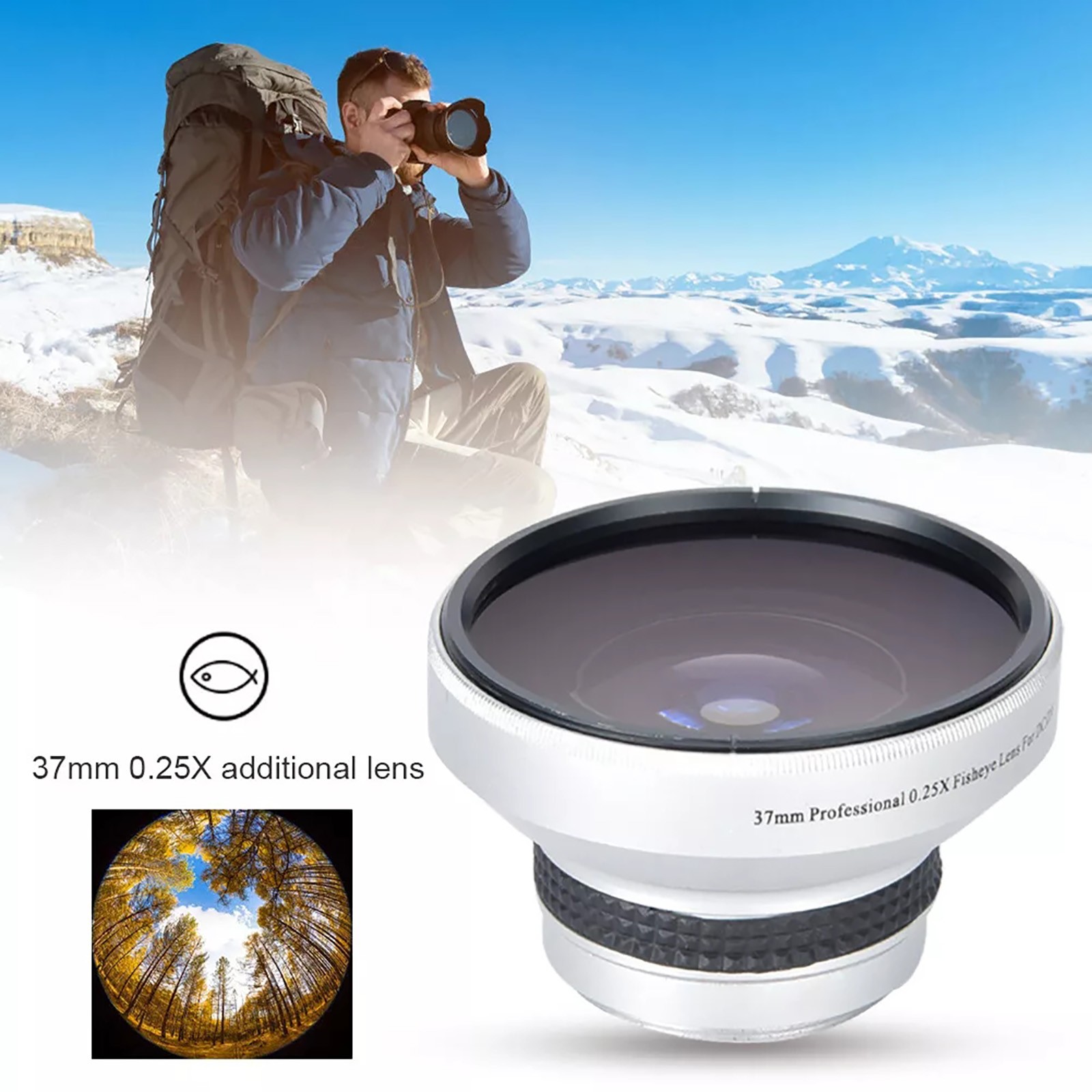 For 37mm Caliber Camera Lens 0.25X Super Fisheye Lens Strong Applicability