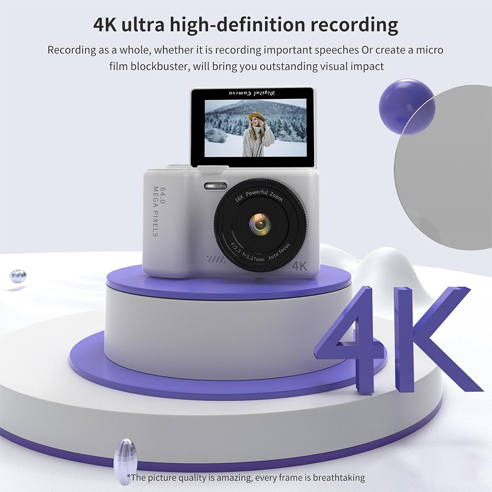 4K WiFi Digital Video Loop Recording Camera 64MP Auto-focus Photography Vlogging