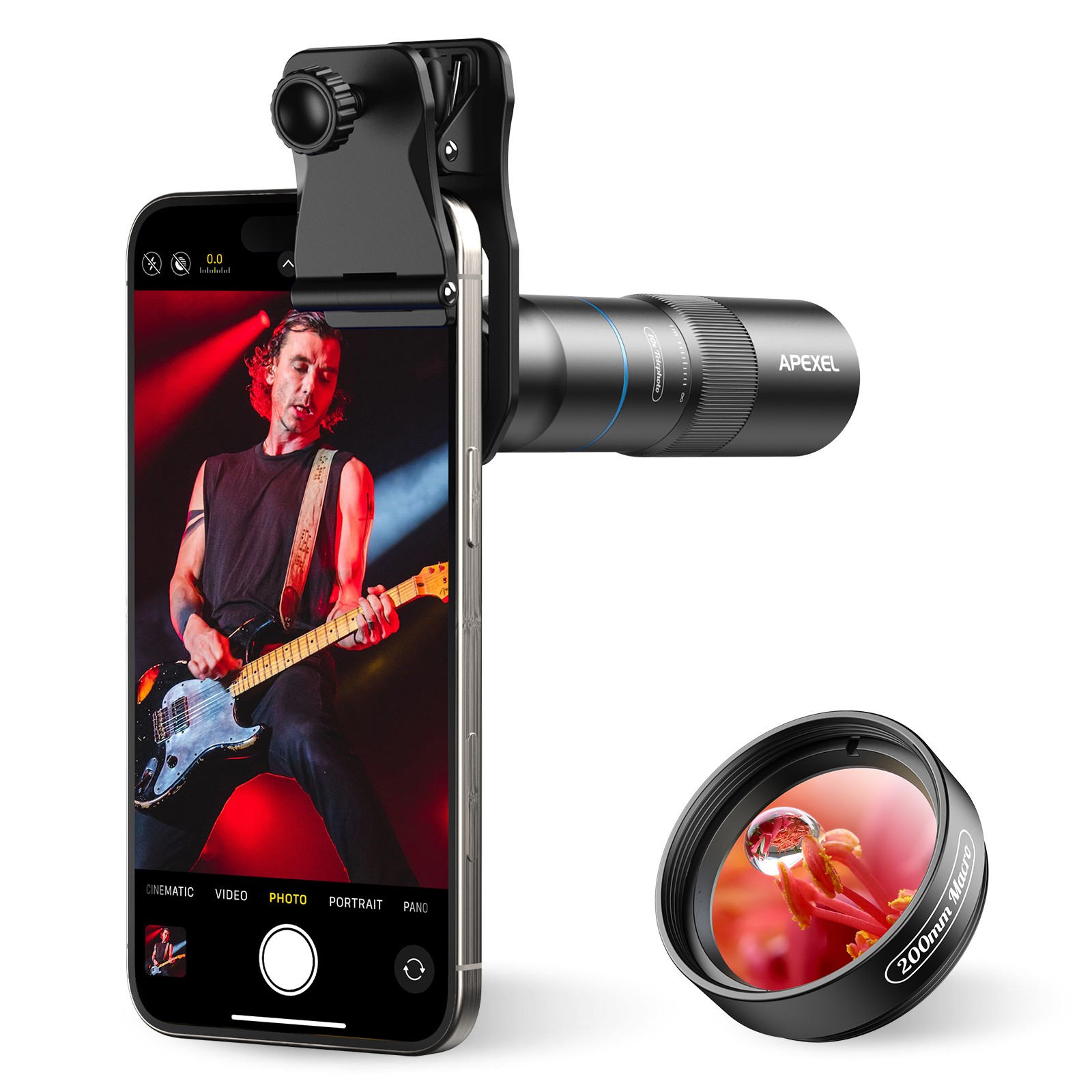 APEXEL 10X Telephoto Lens & 150mm Macro Lens, 2-in-1