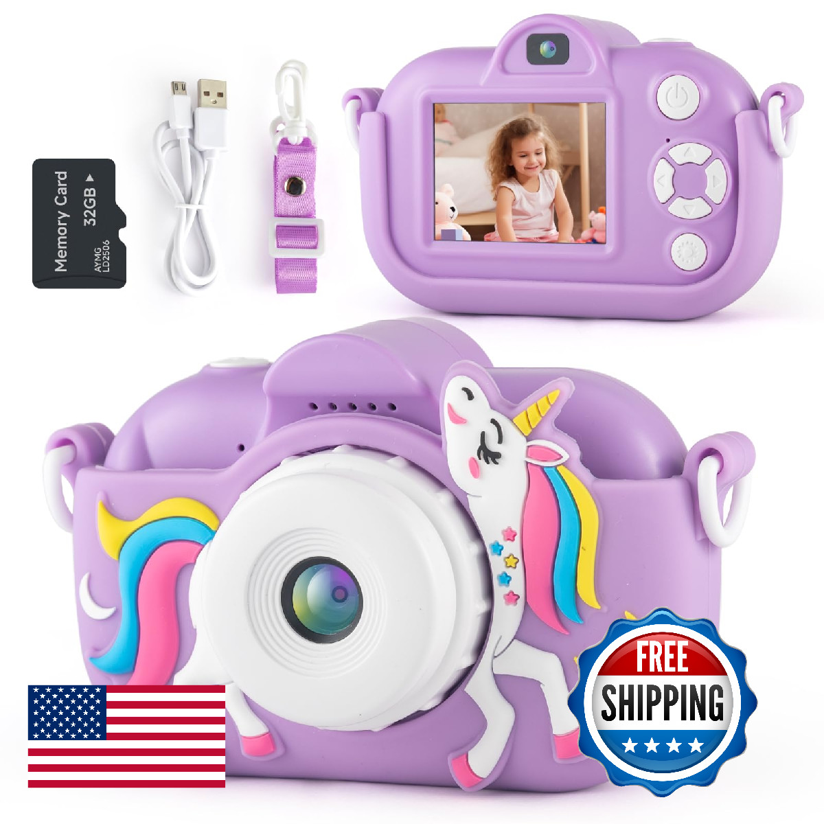 Kids Camera for Girls 3-5 Years Old, Kids Digital Camera with Silicone Cover, 48