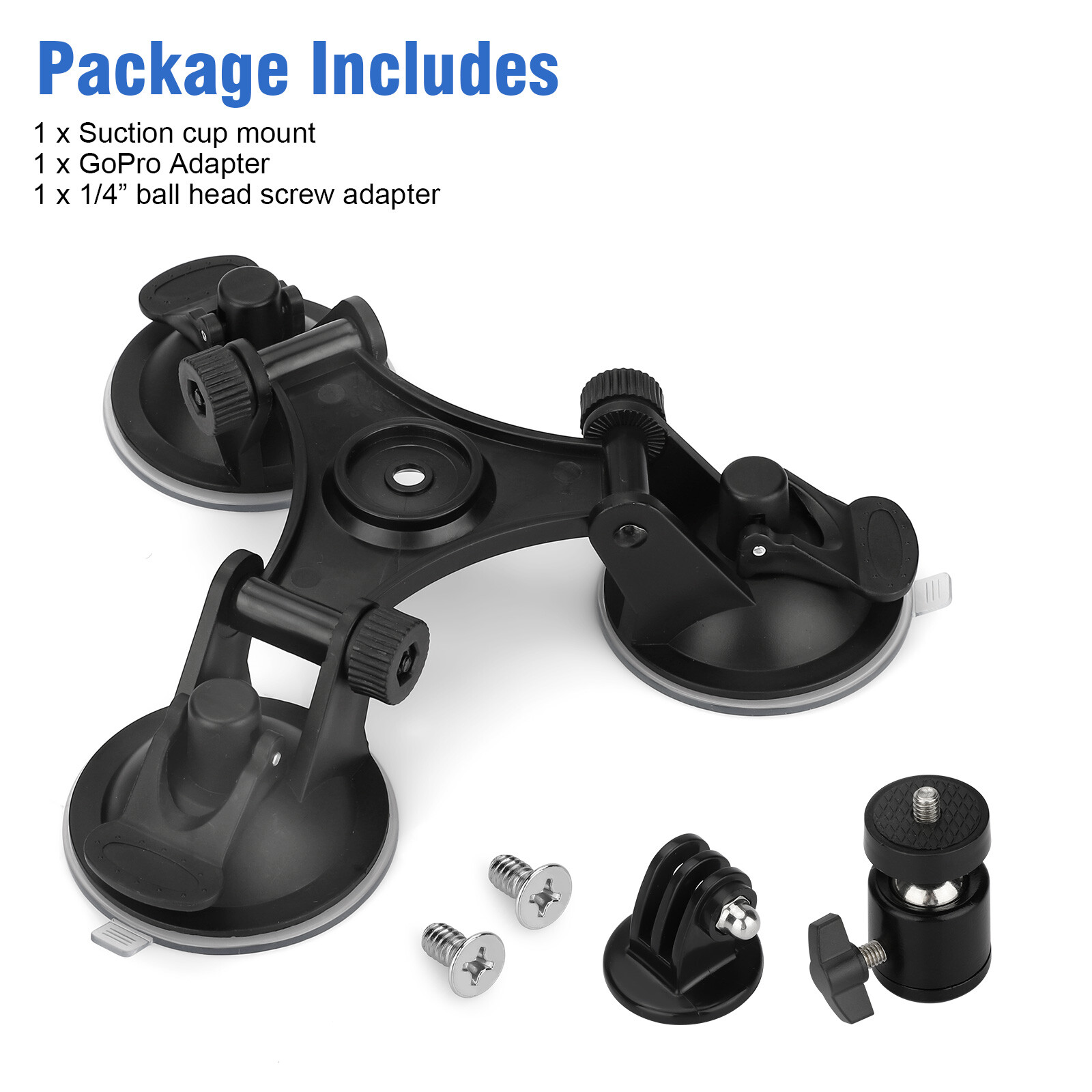 Car Mount Holder For GoPro Sony DJI OSMO Action Camera Triple Suction Cup Stand