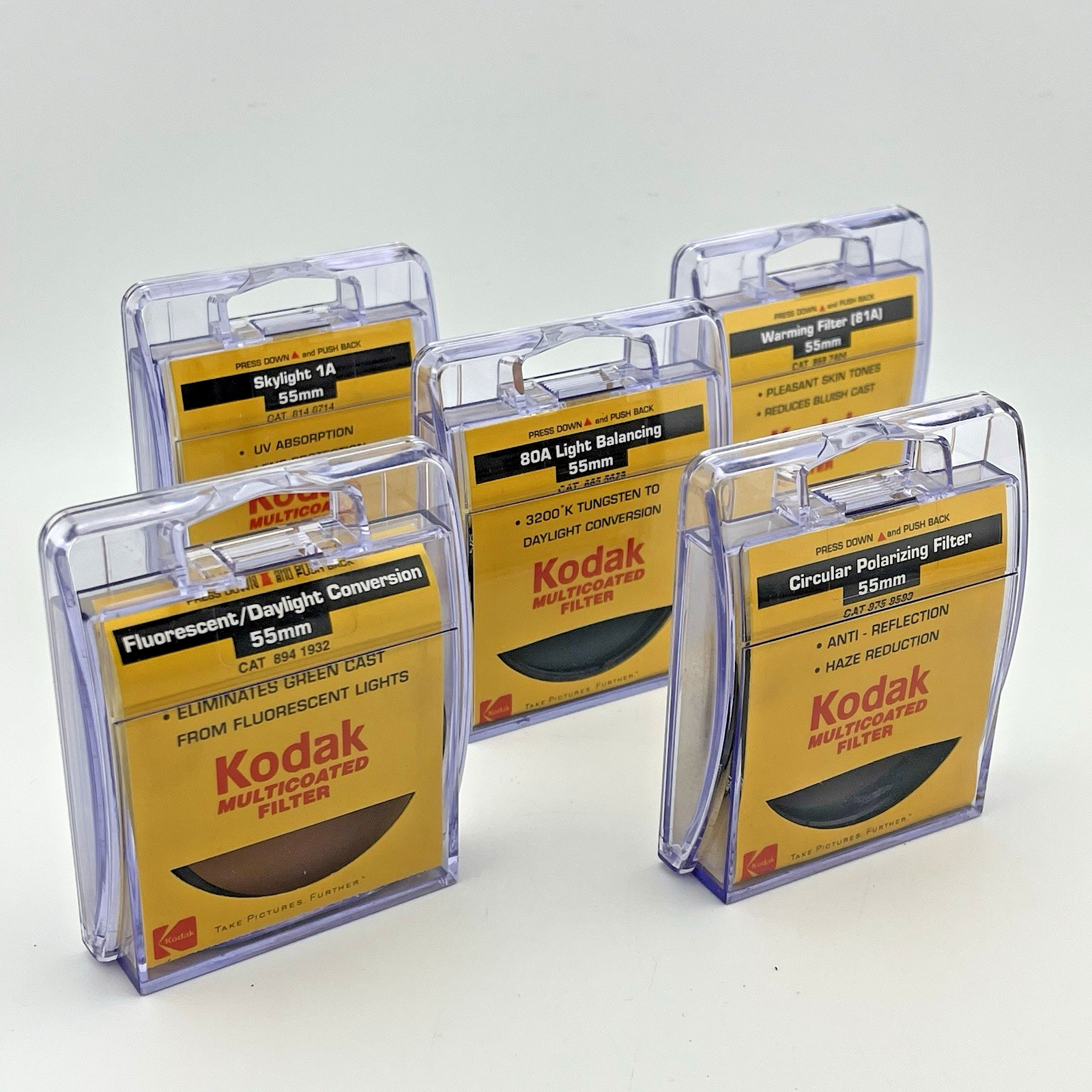 Kodak 55mm Camera Lens Multicoated Filters – set of 5 – in original cases